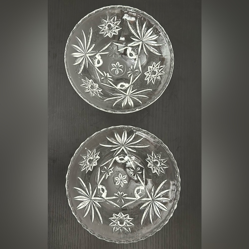 2 Prescut Clear Vintage Anchor Hocking Bon Bon Footed Candy Bowls